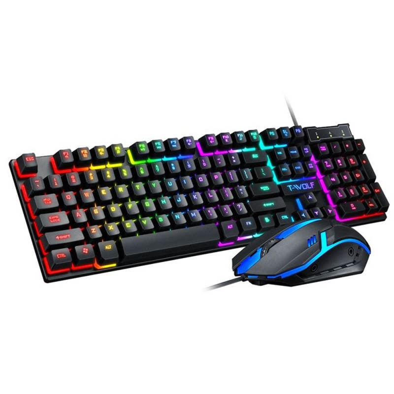 Ensemble clavier et souris USB T-Wolf TF200 / RGB / Noir