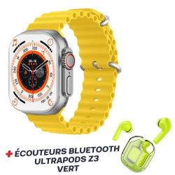 Montre Connectée T800 Ultra 2 / Jaune Avec Écouteurs Bluetooth Ultrapods z3 Vert