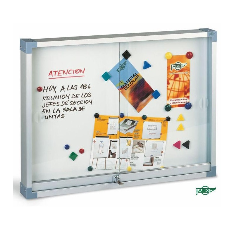 TABLEAU VITRINE BLANC MAGNETIQUE FAIBO AVEC PORTE EN VERRE 80 X 100 CM